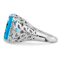 Sterling Silver Rhodium Swiss Blue Topaz & Diam. Ring