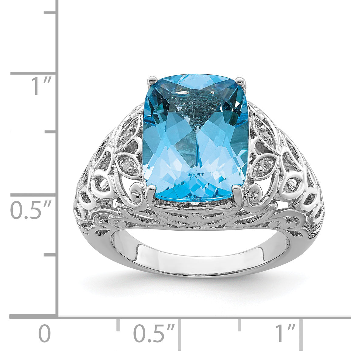 Sterling Silver Rhodium Swiss Blue Topaz & Diam. Ring