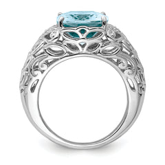 Sterling Silver Rhodium Sky Blue Topaz & Diam. Ring
