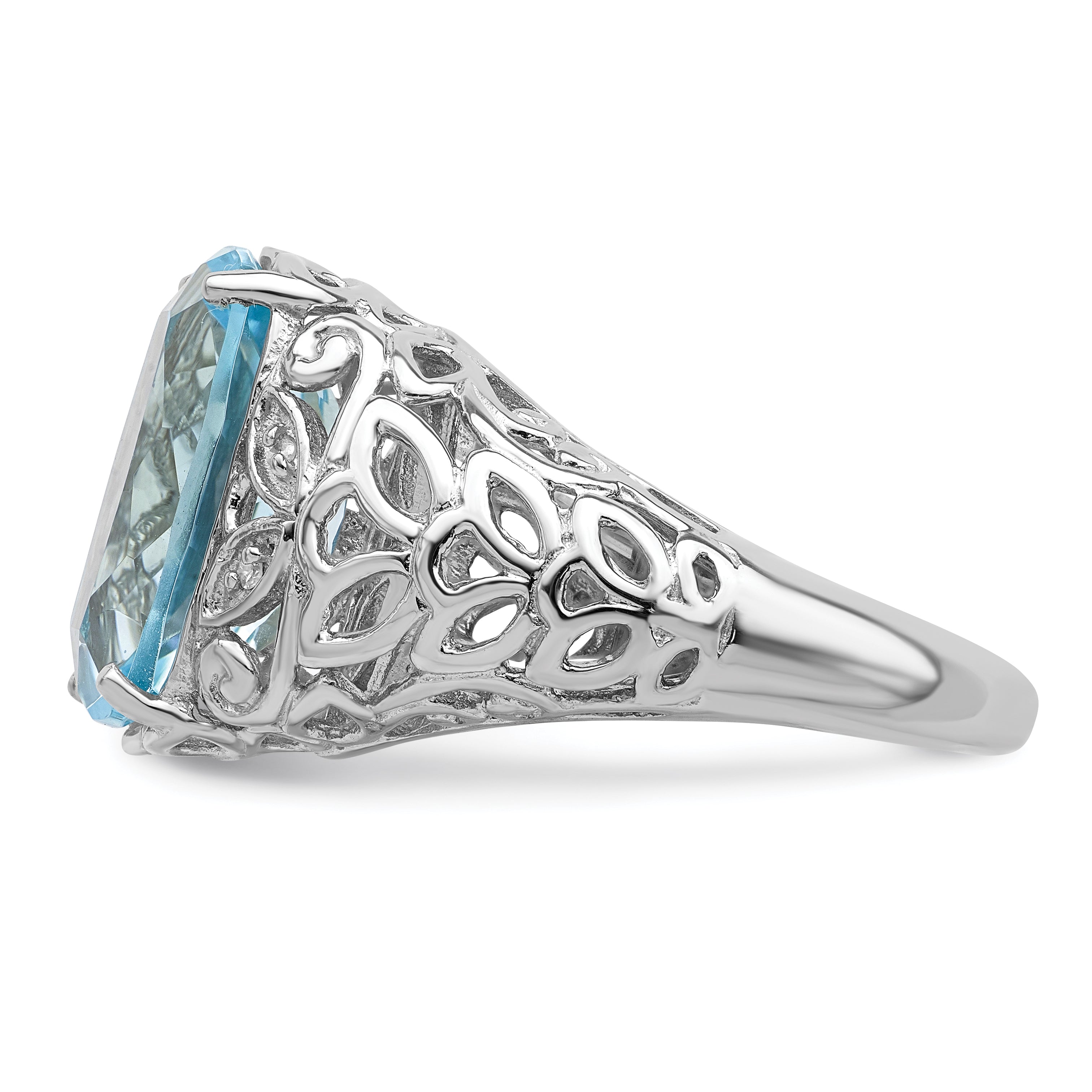 Sterling Silver Rhodium Sky Blue Topaz & Diam. Ring