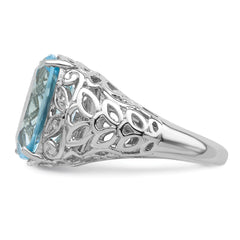 Sterling Silver Rhodium Sky Blue Topaz & Diam. Ring