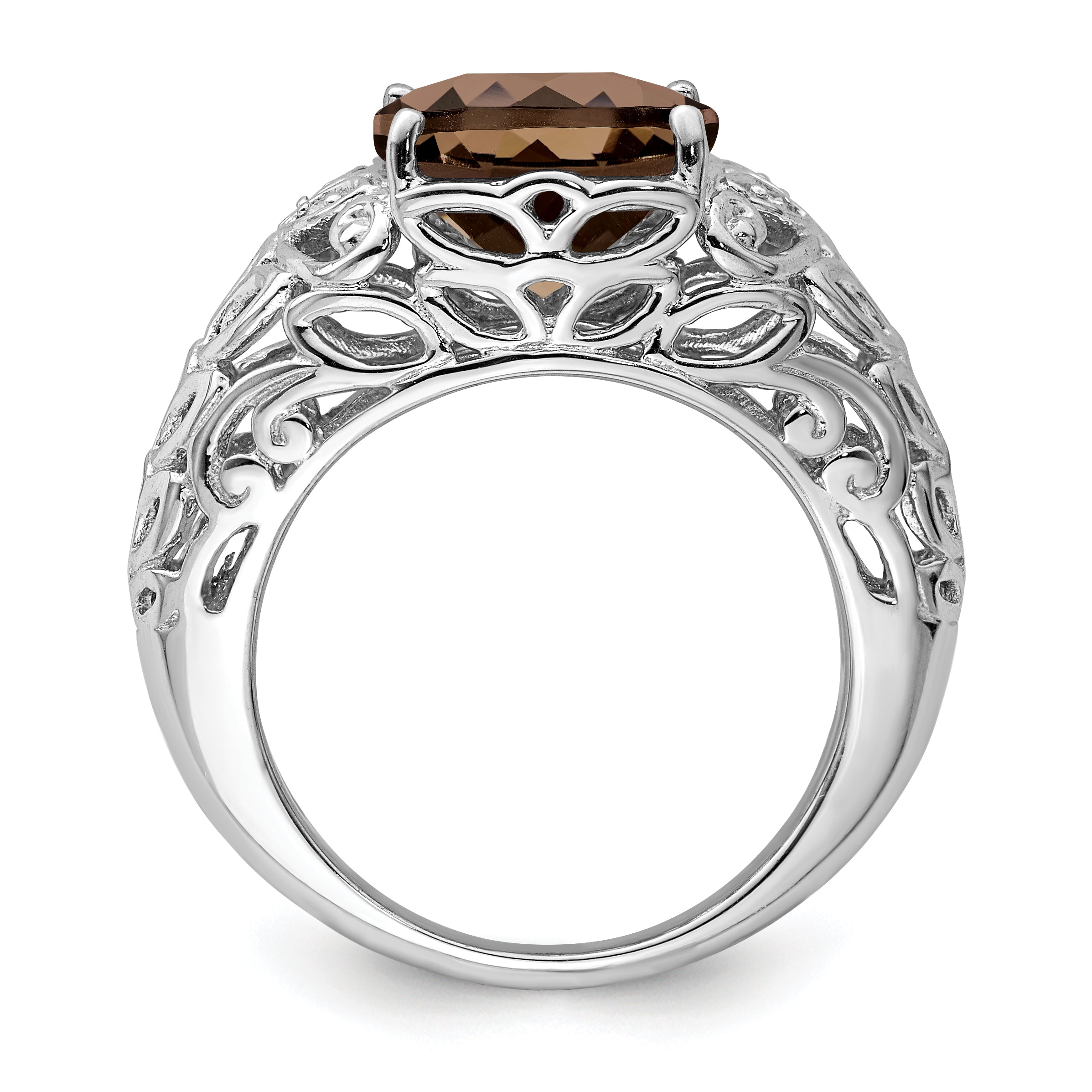 Sterling Silver Rhodium Smoky Quartz & Diam. Ring