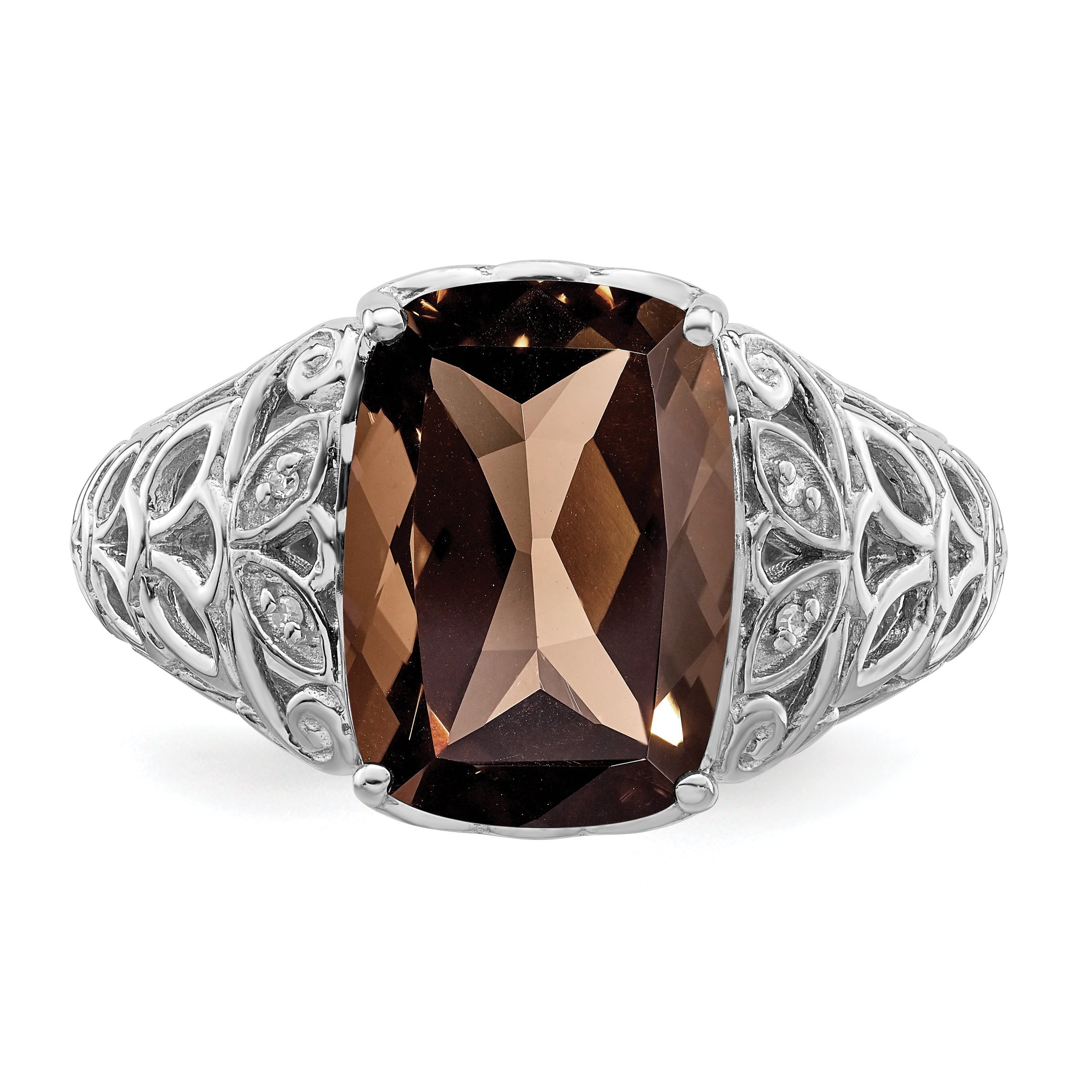 Sterling Silver Rhodium Smoky Quartz & Diam. Ring