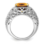 Sterling Silver Rhodium Whiskey Quartz & Diam. Ring