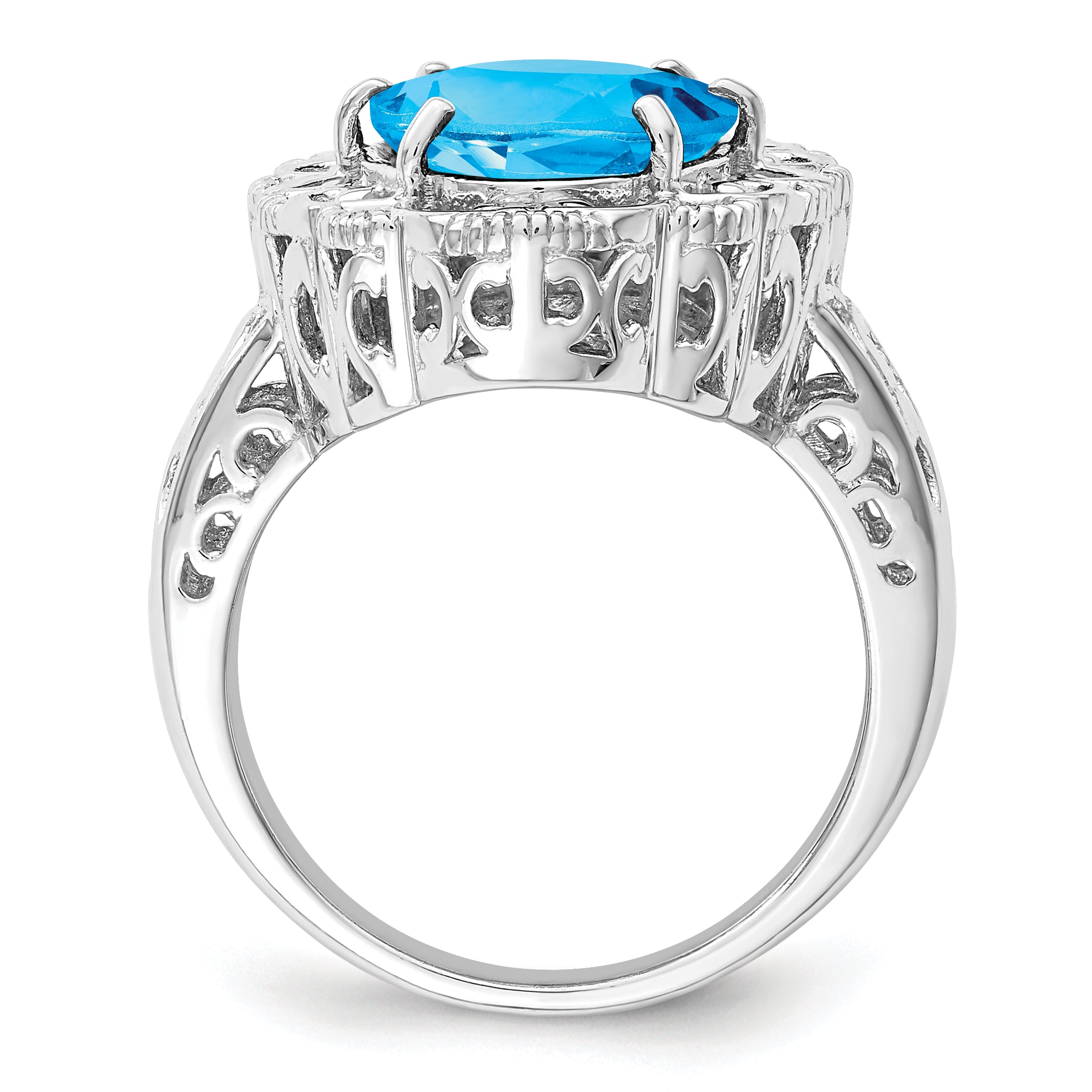 Sterling Silver Rhodium Oval Blue Topaz Ring Secondary image
