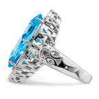 Sterling Silver Rhodium Oval Blue Topaz Ring