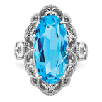 Sterling Silver Rhodium Oval Blue Topaz Ring