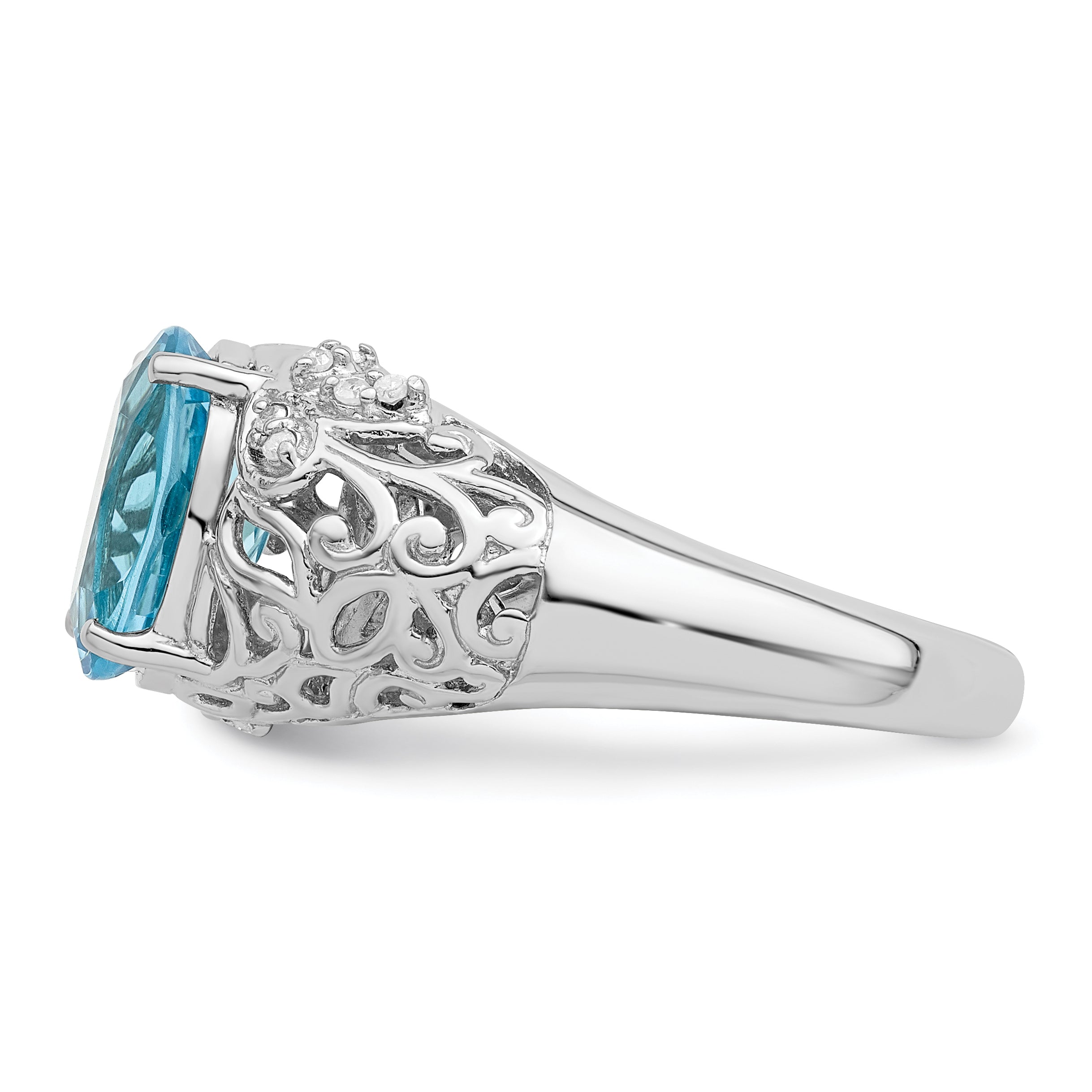 Sterling Silver Rhodium Sky Blue Topaz & Diam. Ring