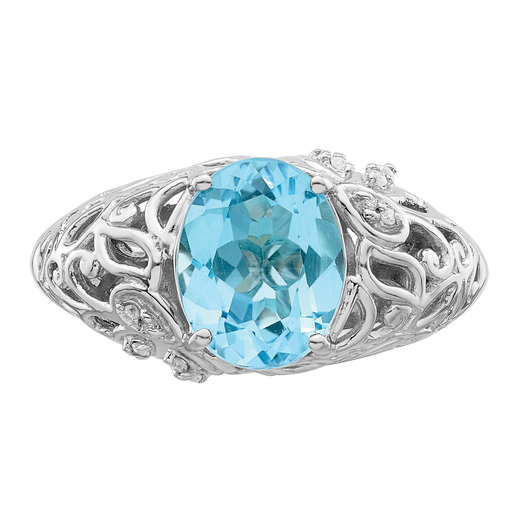 Sterling Silver Rhodium Sky Blue Topaz & Diam. Ring
