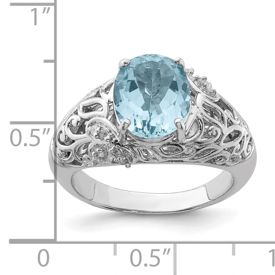 Sterling Silver Rhodium Sky Blue Topaz & Diam. Ring