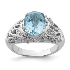 Sterling Silver Rhodium Sky Blue Topaz & Diam. Ring