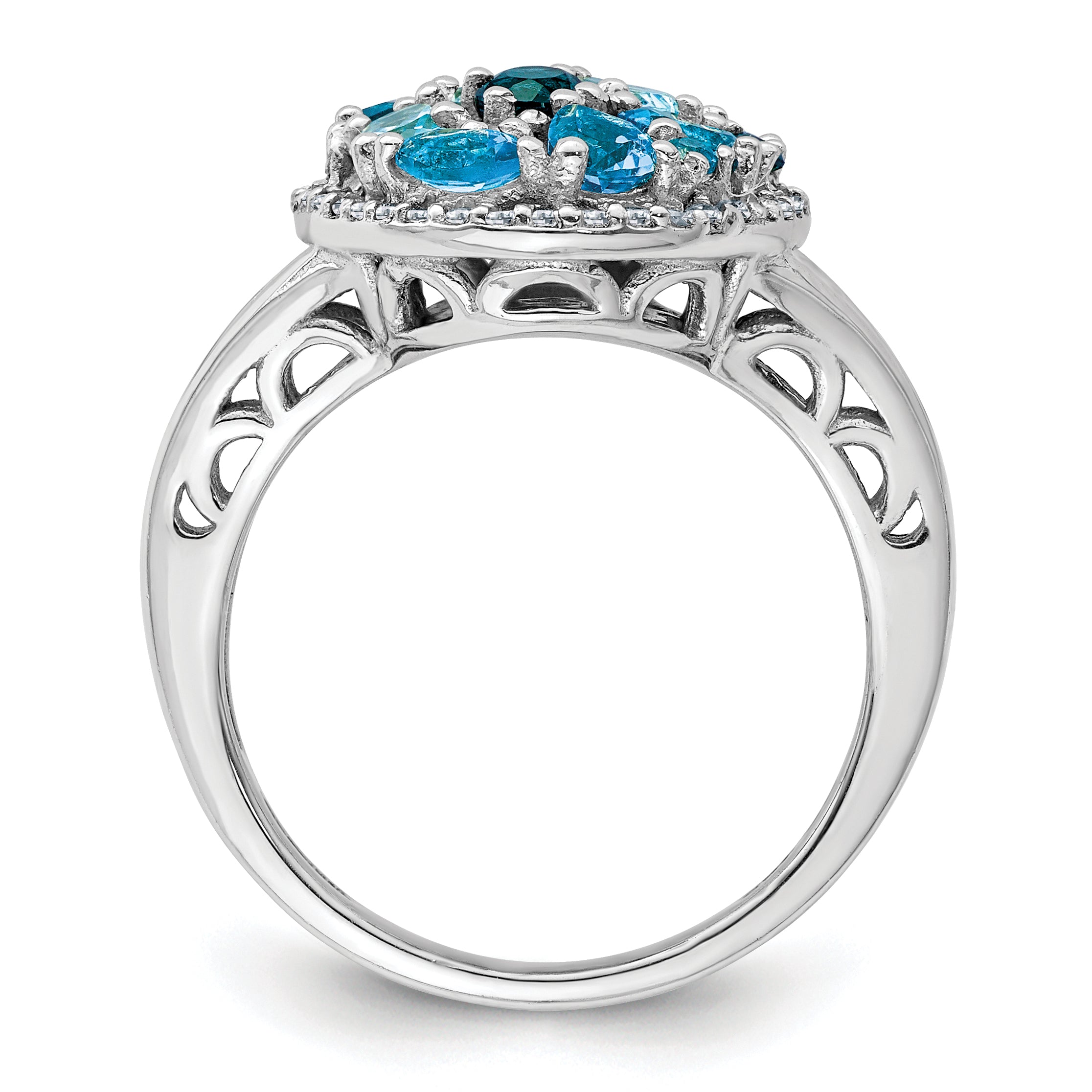 Sterling Silver Rhodium Light Swiss Blue Topaz & Diam. Ring