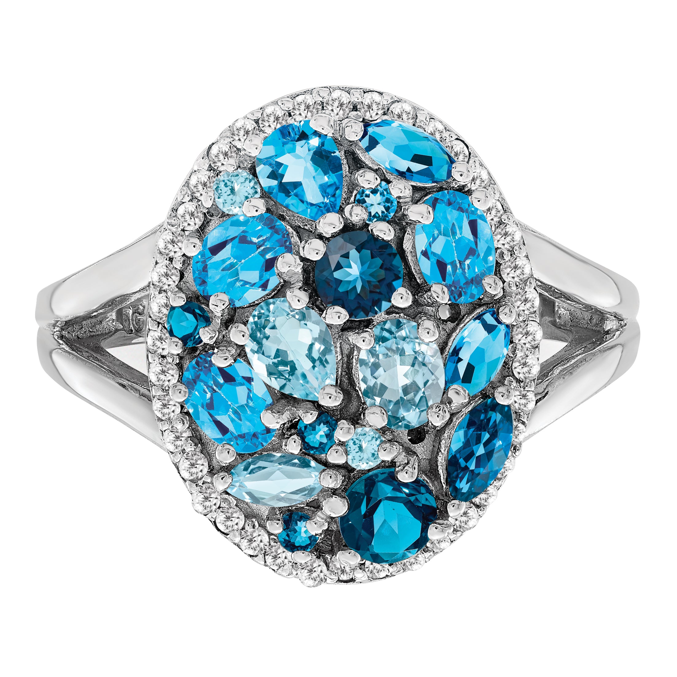 Sterling Silver Rhodium Light Swiss Blue Topaz & Diam. Ring