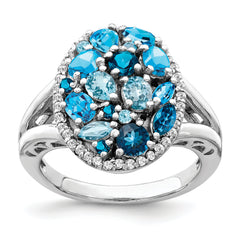Sterling Silver Rhodium Light Swiss Blue Topaz & Diam. Ring