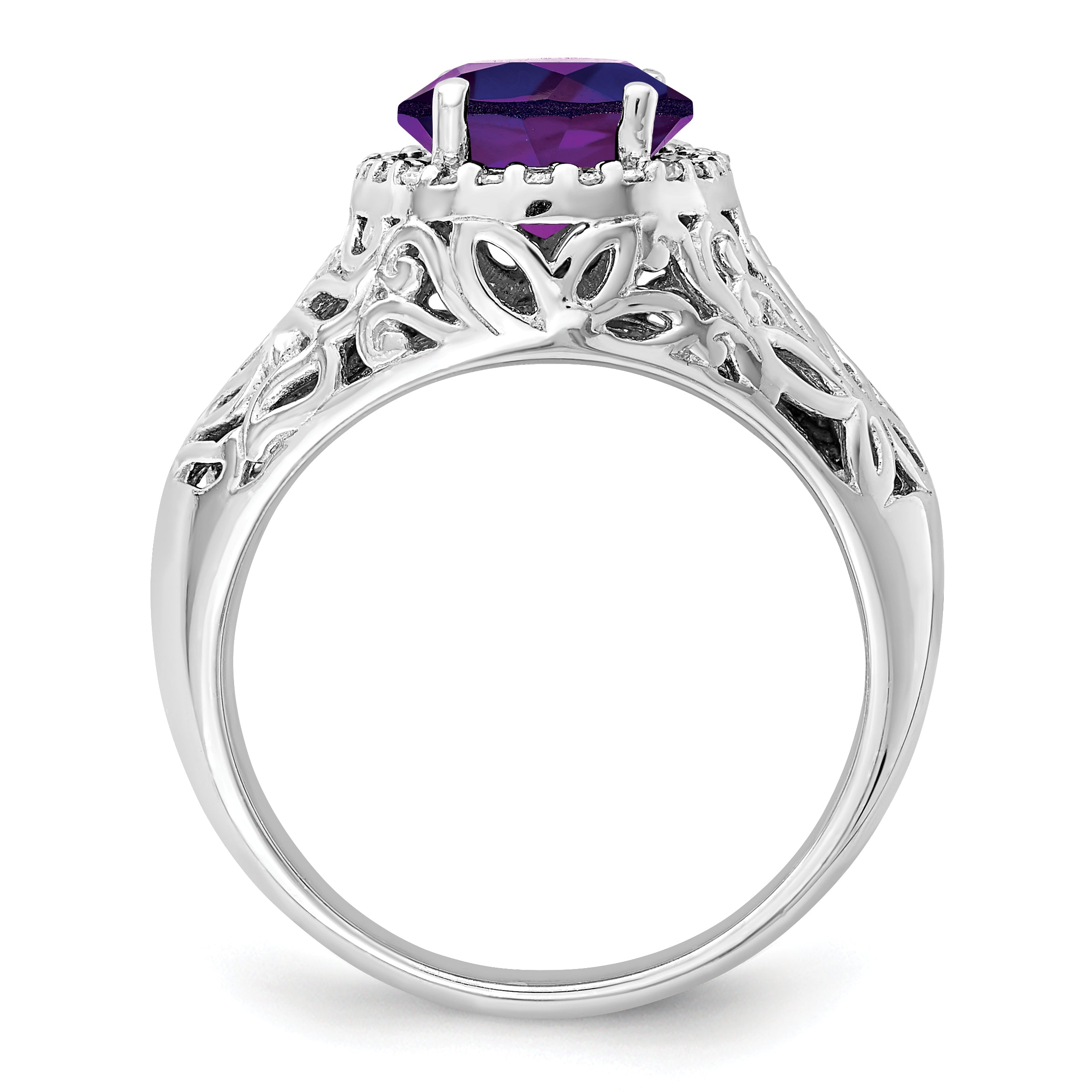 Sterling Silver Rhodium-plated Oval Amethyst & Diamond Ring Secondary image