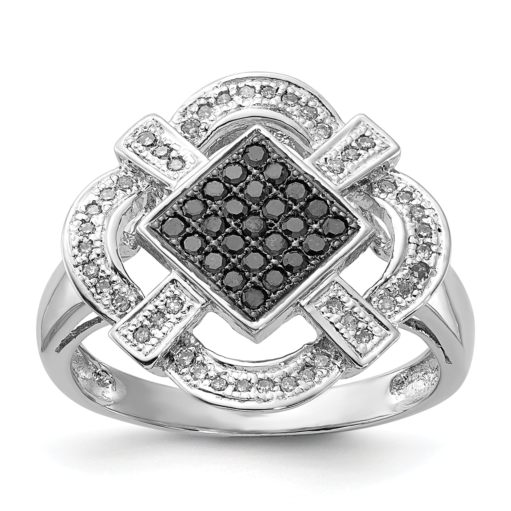 Sterling Silver Polished Black & White Diamond Ring Main image