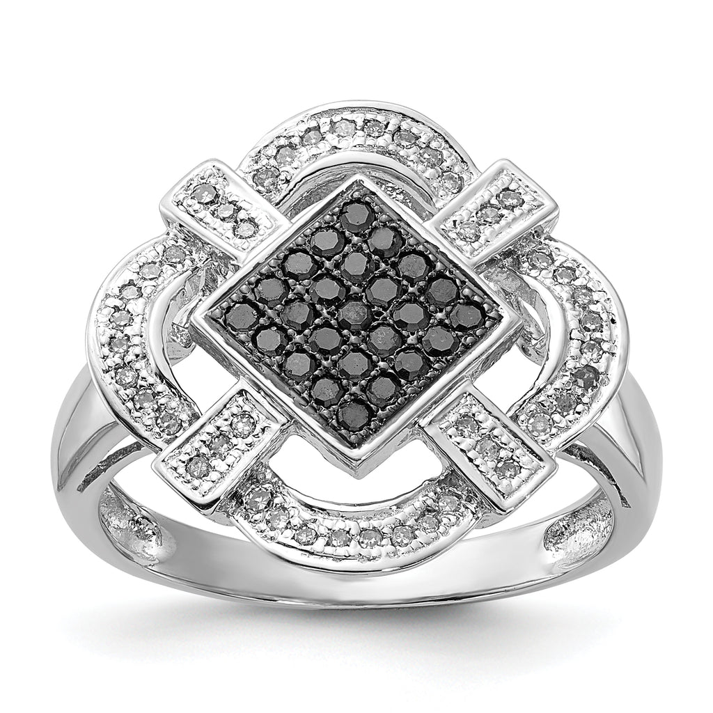 Sterling Silver Polished Black & White Diamond Ring