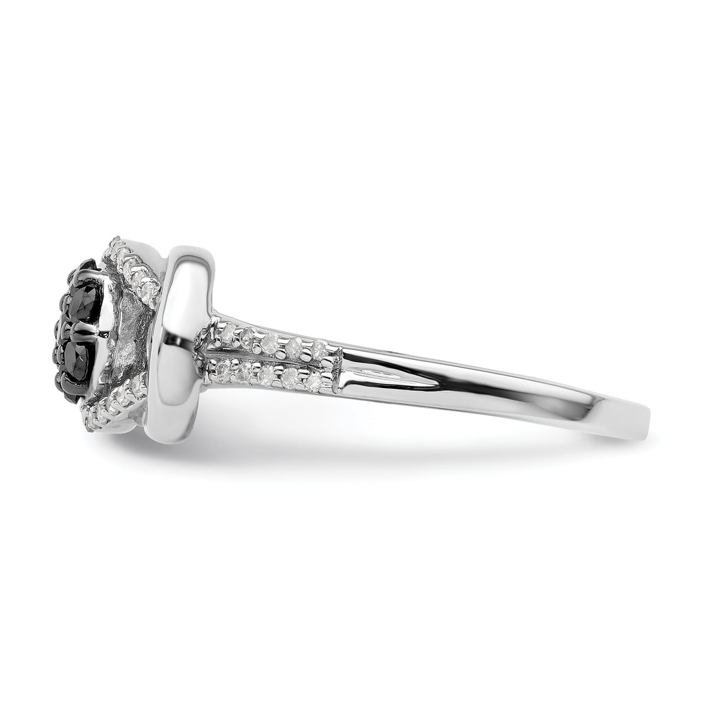 White Night Sterling Silver Rhodium-plated Black and White Diamond Love Knot Ring