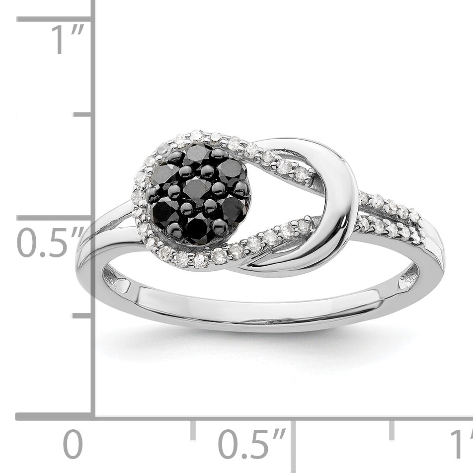 White Night Sterling Silver Rhodium-plated Black and White Diamond Love Knot Ring