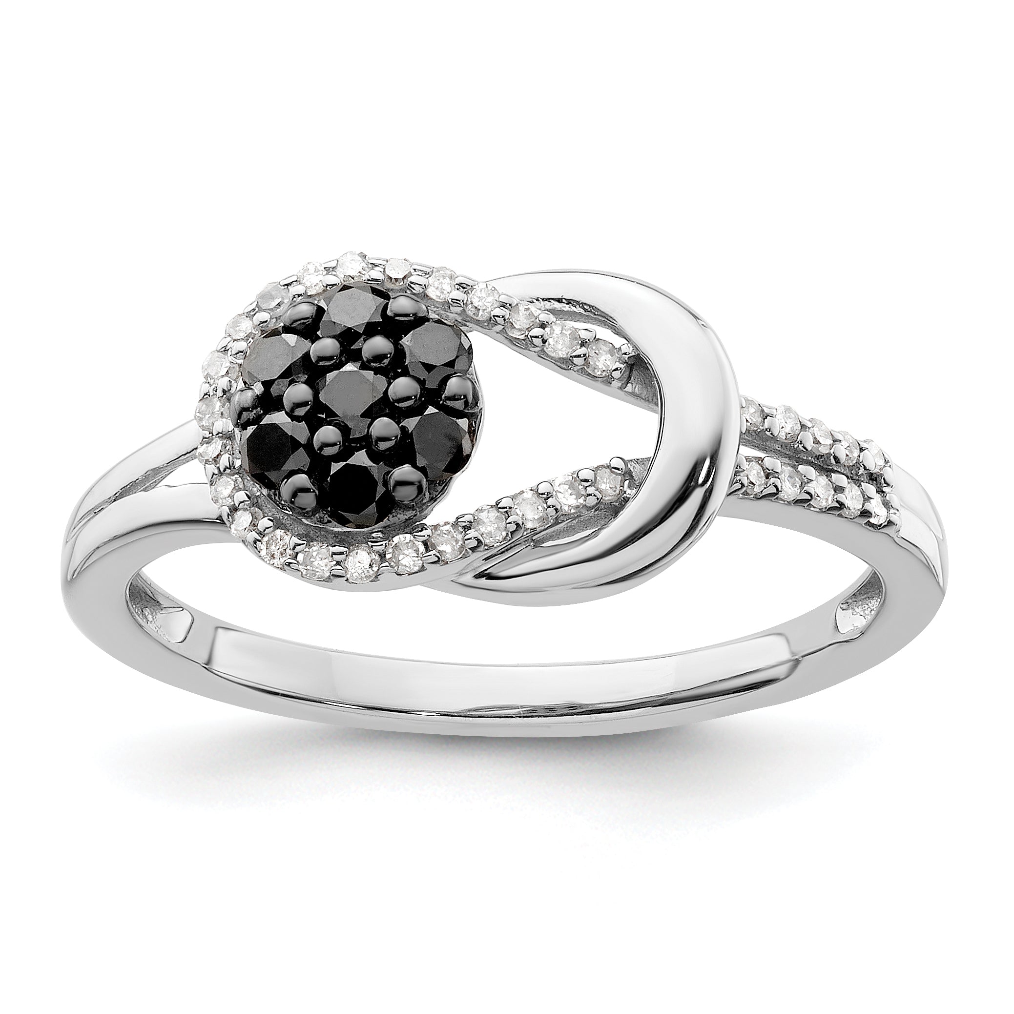 White Night Sterling Silver Rhodium-plated Black and White Diamond Love Knot Ring Main image