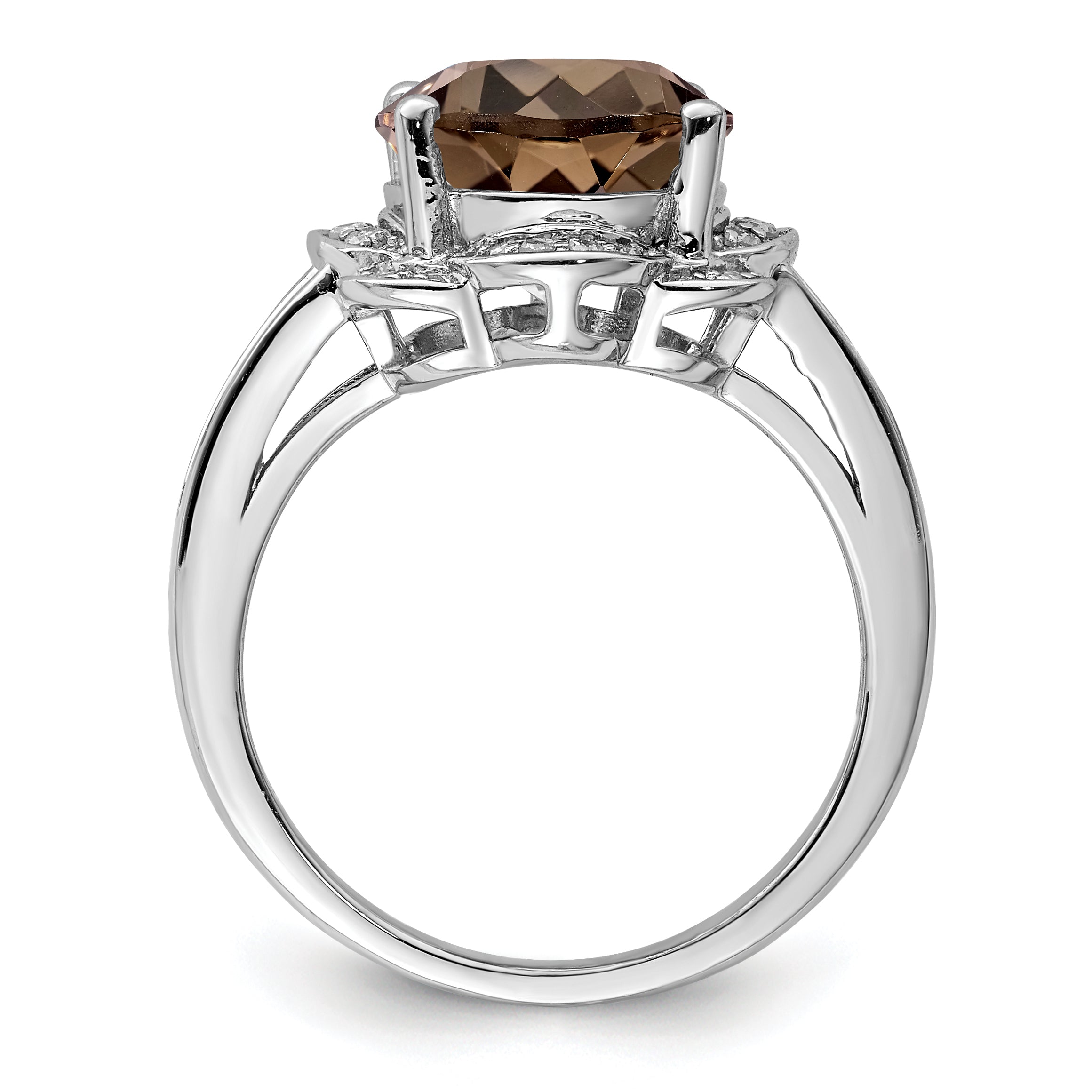 Sterling Silver Rhodium Oval Smoky Quartz & Diam. Ring