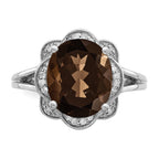 Sterling Silver Rhodium Oval Smoky Quartz & Diam. Ring