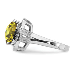 Sterling Silver Rhodium Checker-Cut Lemon Quartz & Diam. Ring