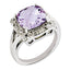 Sterling Silver Rhodium-plated Checker-Cut Pink Quartz & Diamond Ring