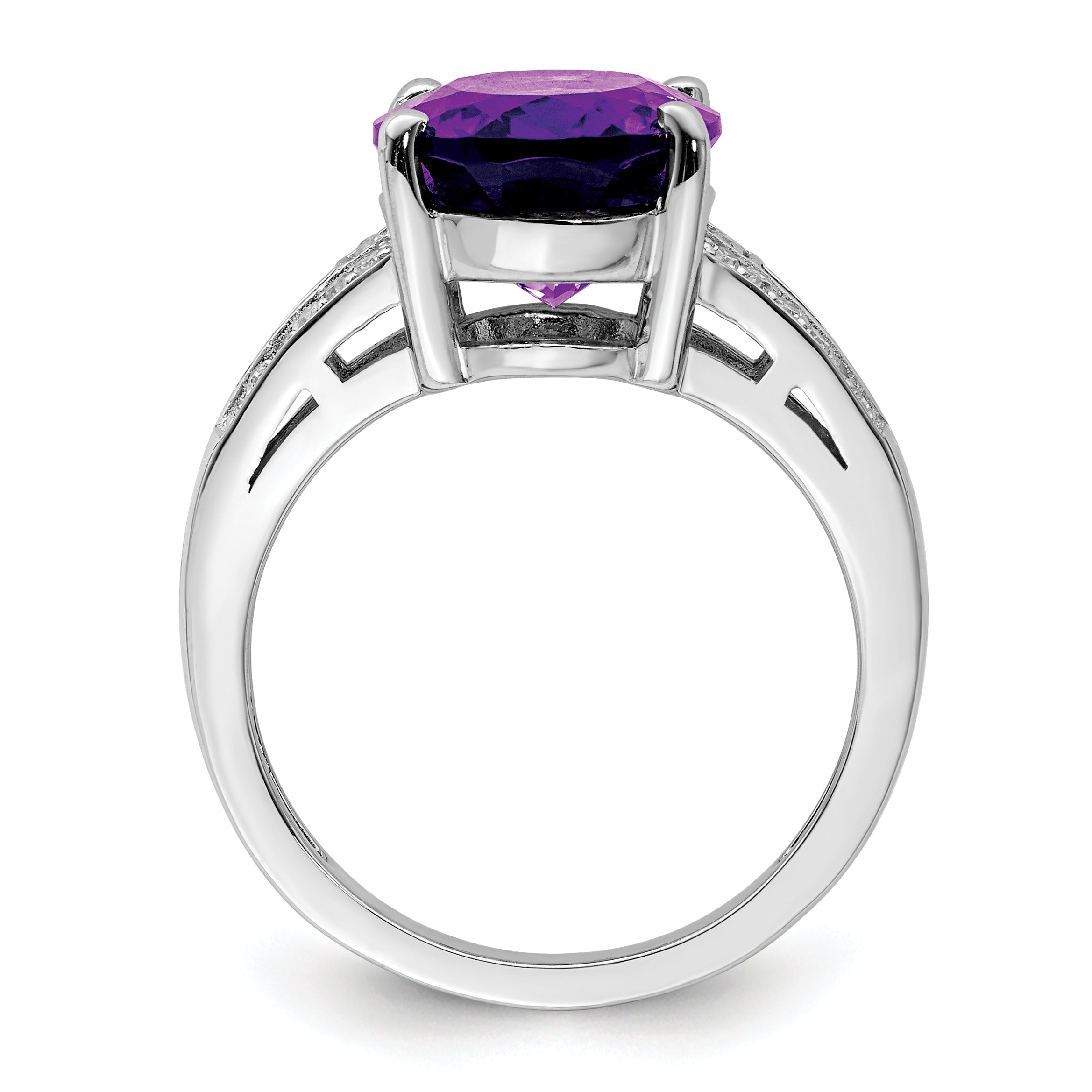 Sterling Silver Rhodium-plated Oval Amethyst & Diamond Ring Secondary image
