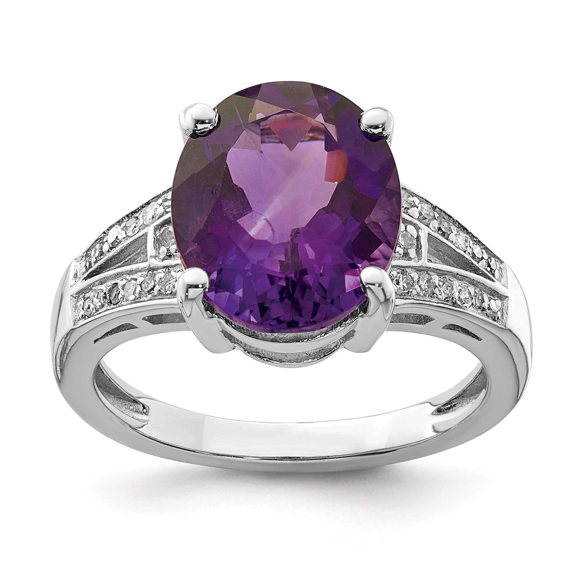 Sterling Silver Rhodium-plated Oval Amethyst & Diamond Ring Main image