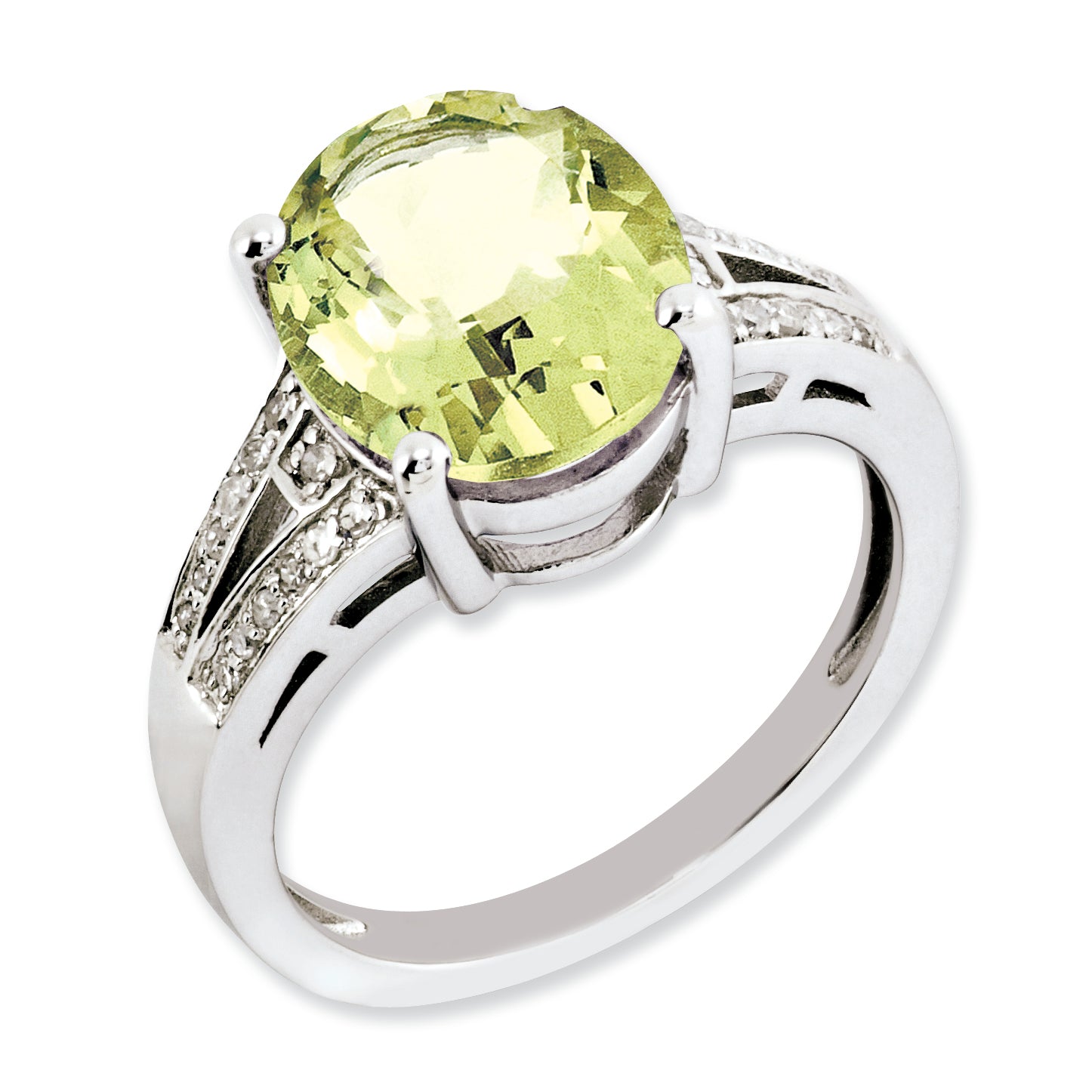 Sterling Silver Rhodium-plated Oval Lemon Quartz & Diamond Ring Main image