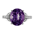 Sterling Silver Rhodium-plated Amethyst & Diamond Ring