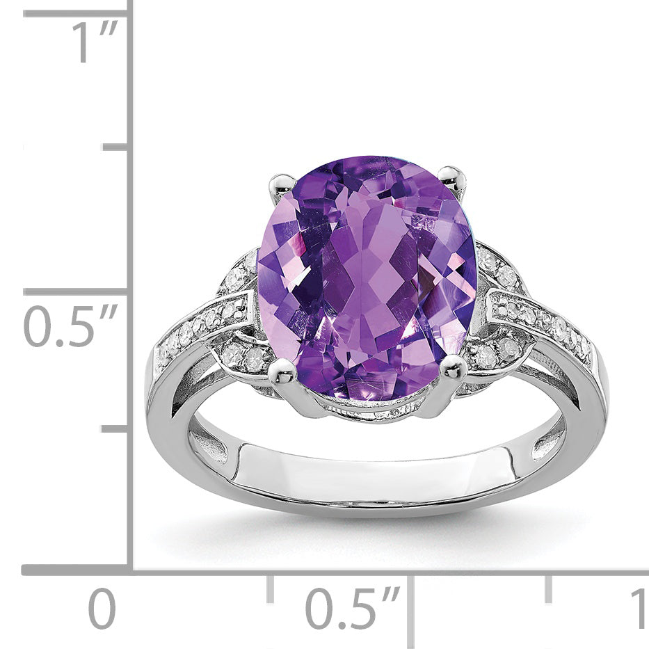 Sterling Silver Rhodium-plated Amethyst & Diamond Ring