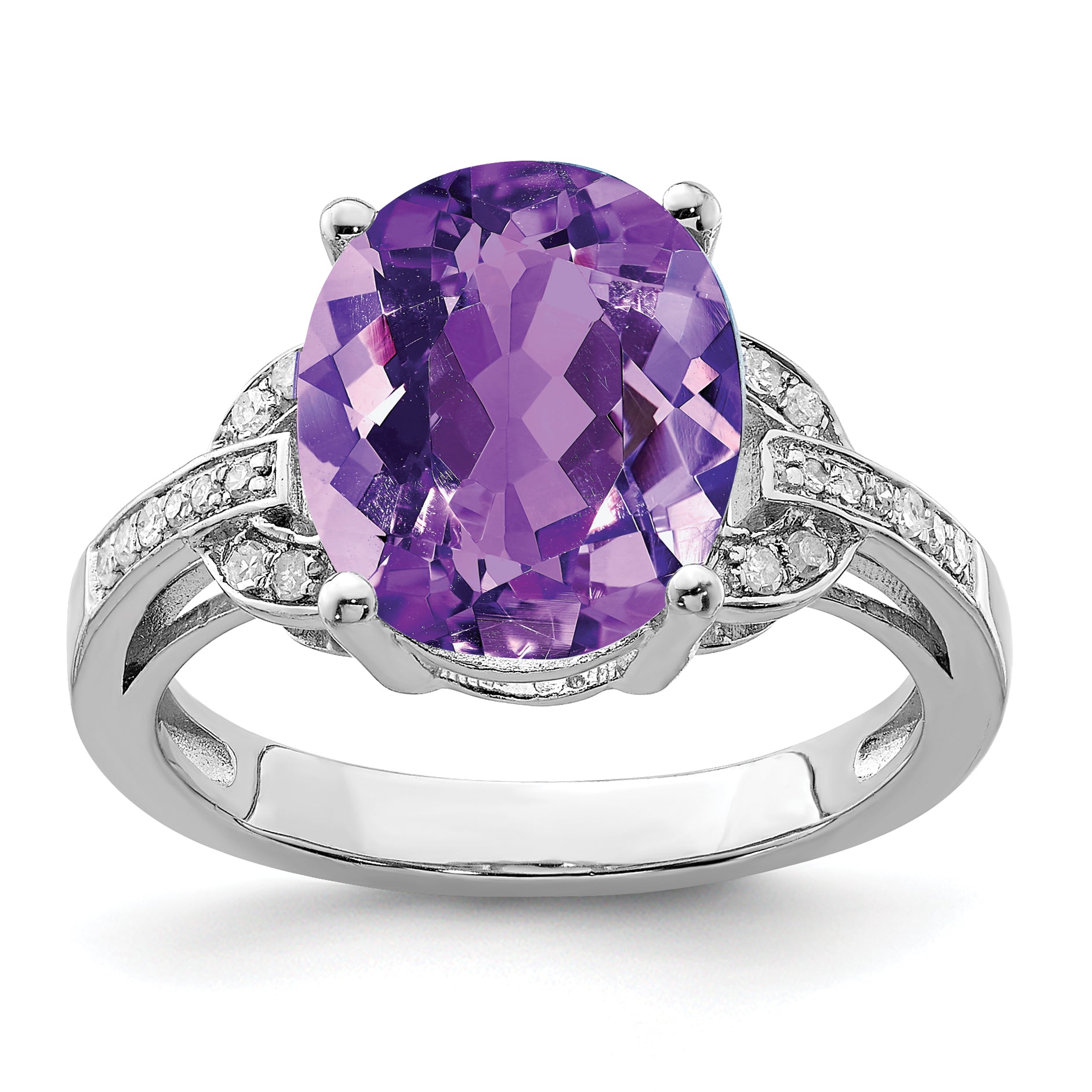 Sterling Silver Rhodium-plated Amethyst & Diamond Ring Main image