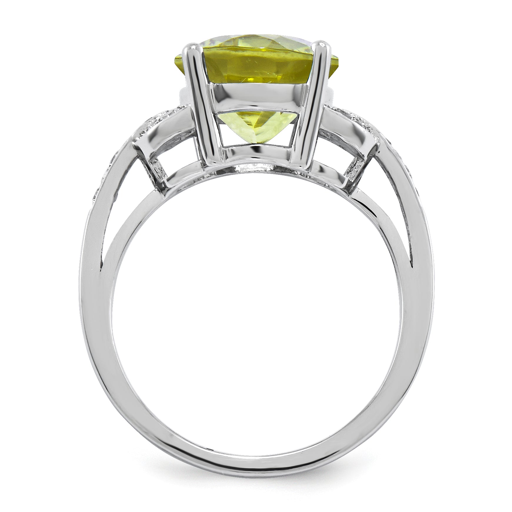 Sterling Silver Rhodium-plated Oval Lemon Quartz & Diamond Ring Secondary image