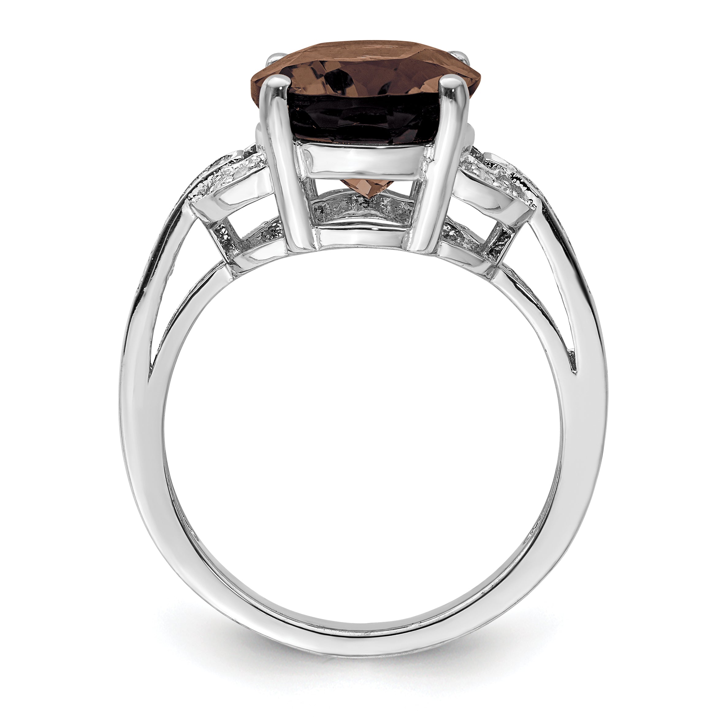 Sterling Silver Rhodium Smoky Quartz & Diam. Ring