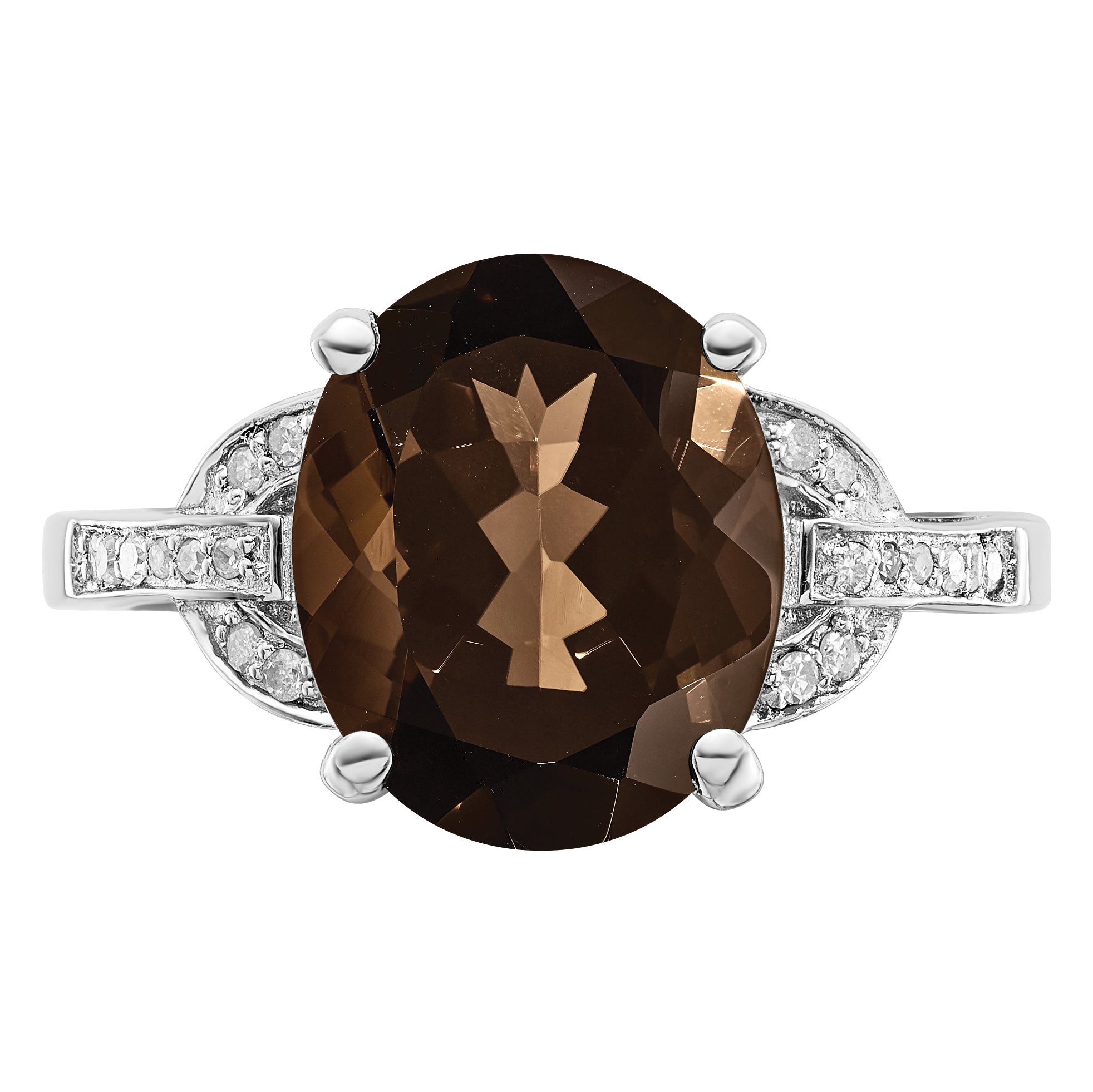 Sterling Silver Rhodium Smoky Quartz & Diam. Ring