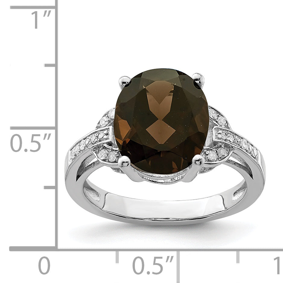Sterling Silver Rhodium Smoky Quartz & Diam. Ring