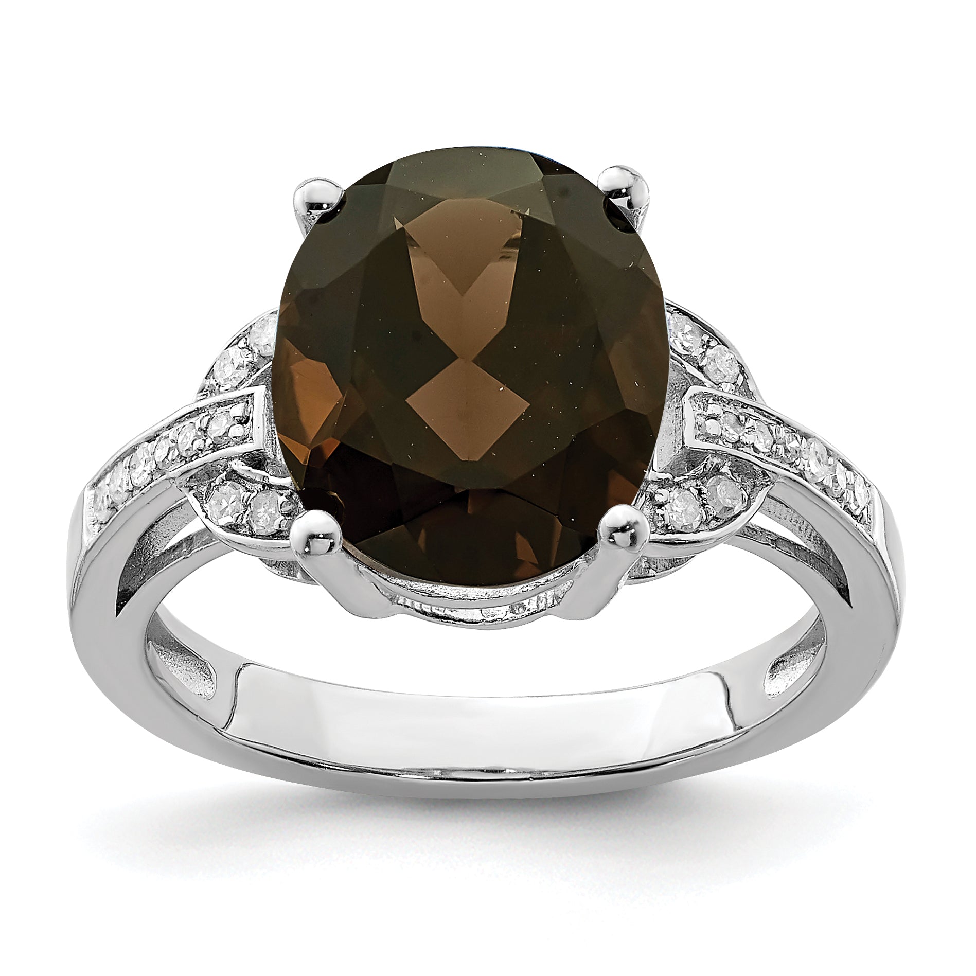 Sterling Silver Rhodium Smoky Quartz & Diam. Ring Main image