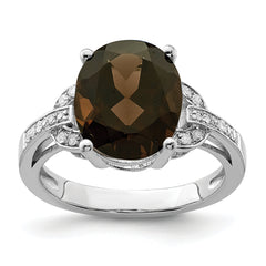 Sterling Silver Rhodium Smoky Quartz & Diam. Ring