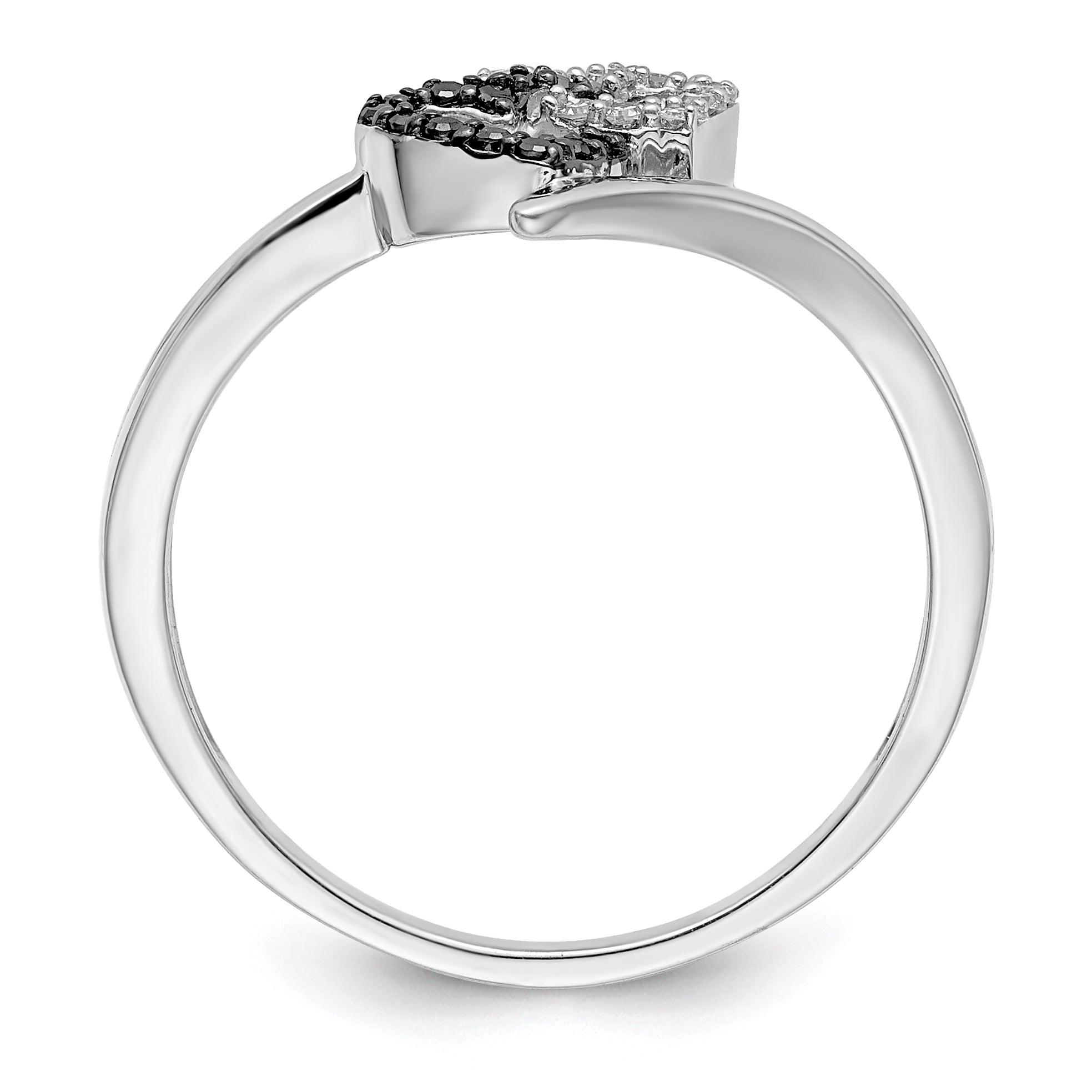 White Night Sterling Silver Rhodium-plated Black and White Diamond Double Heart Ring Secondary image