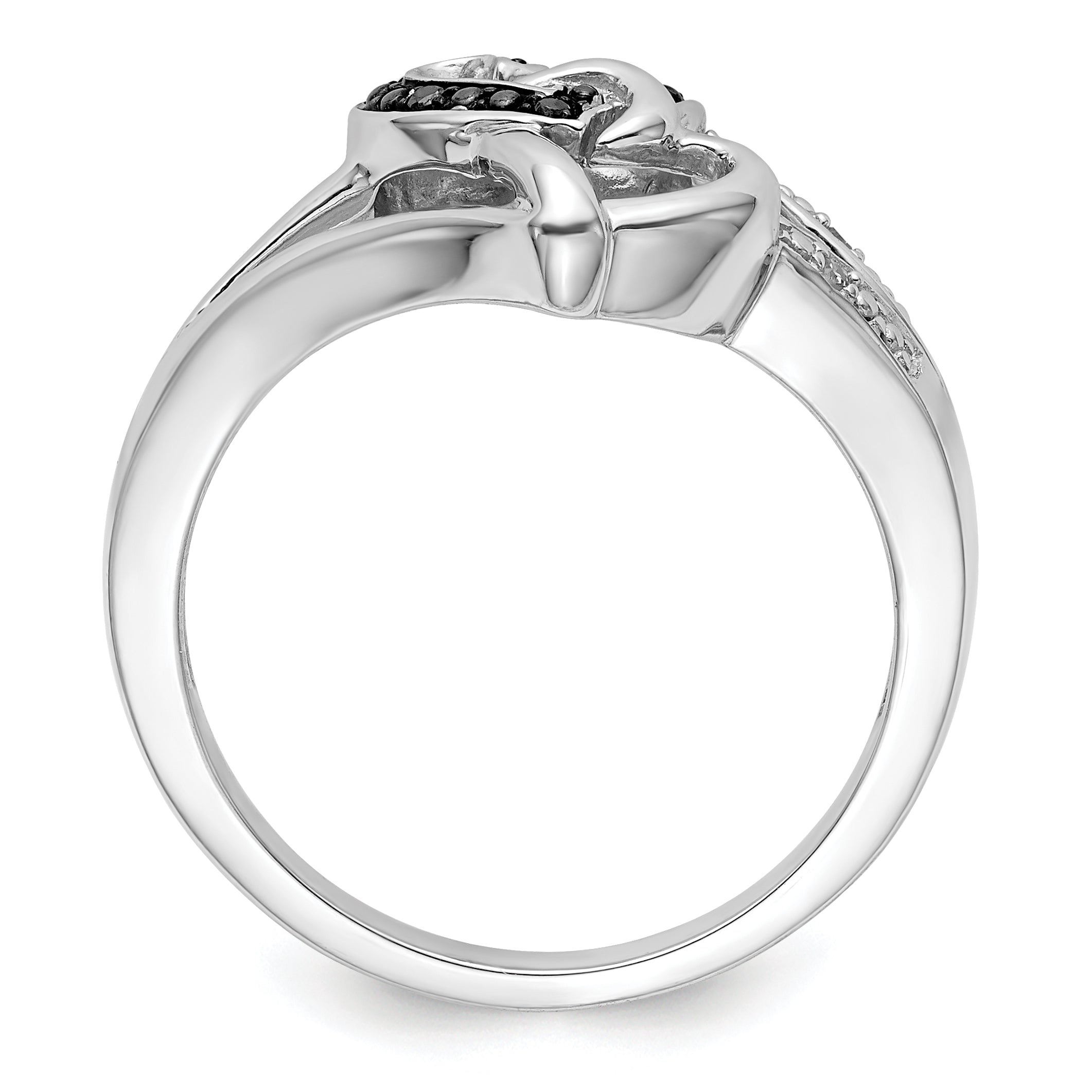 White Night Sterling Silver Rhodium-plated Black and White Diamond Heart Ring