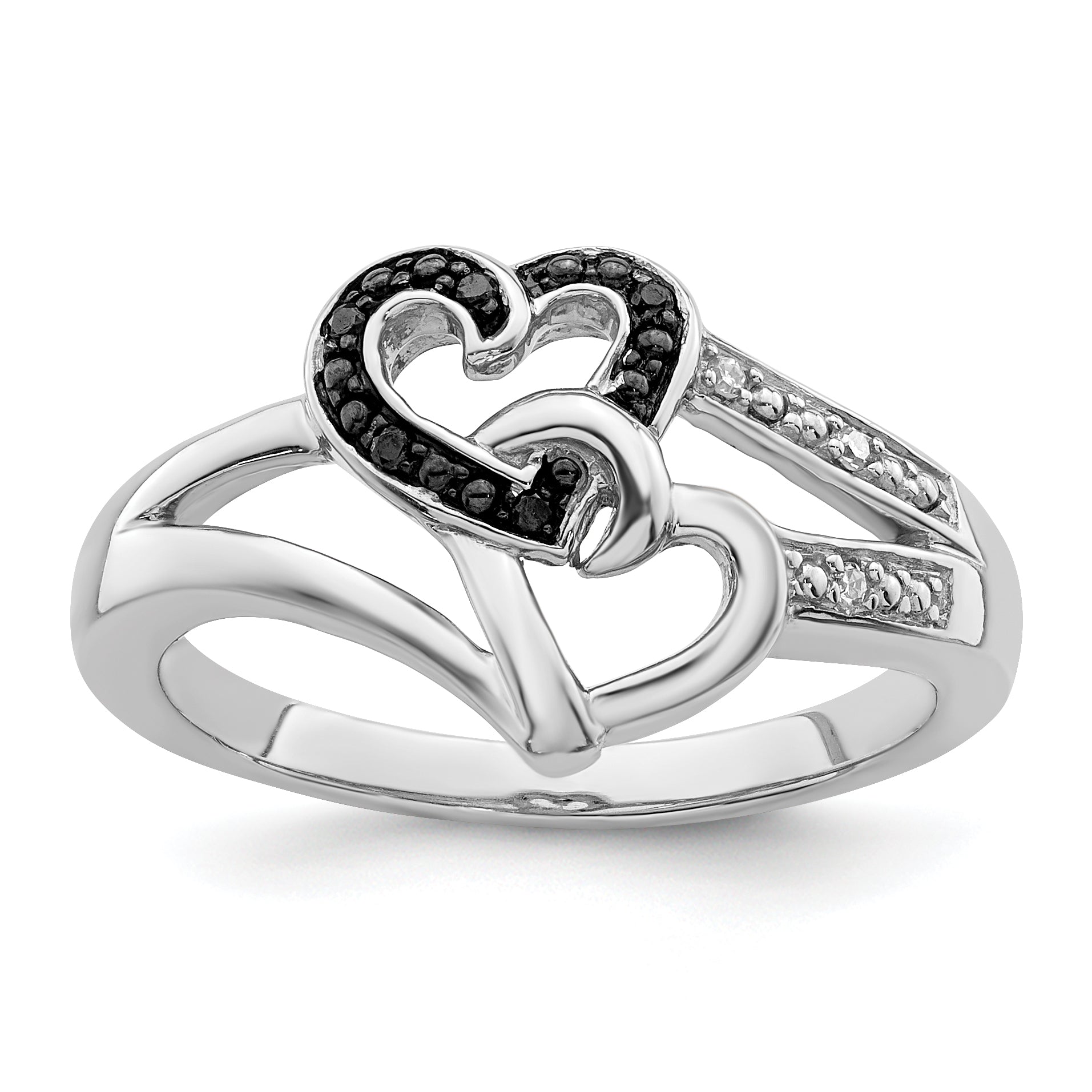 White Night Sterling Silver Rhodium-plated Black and White Diamond Heart Ring Main image
