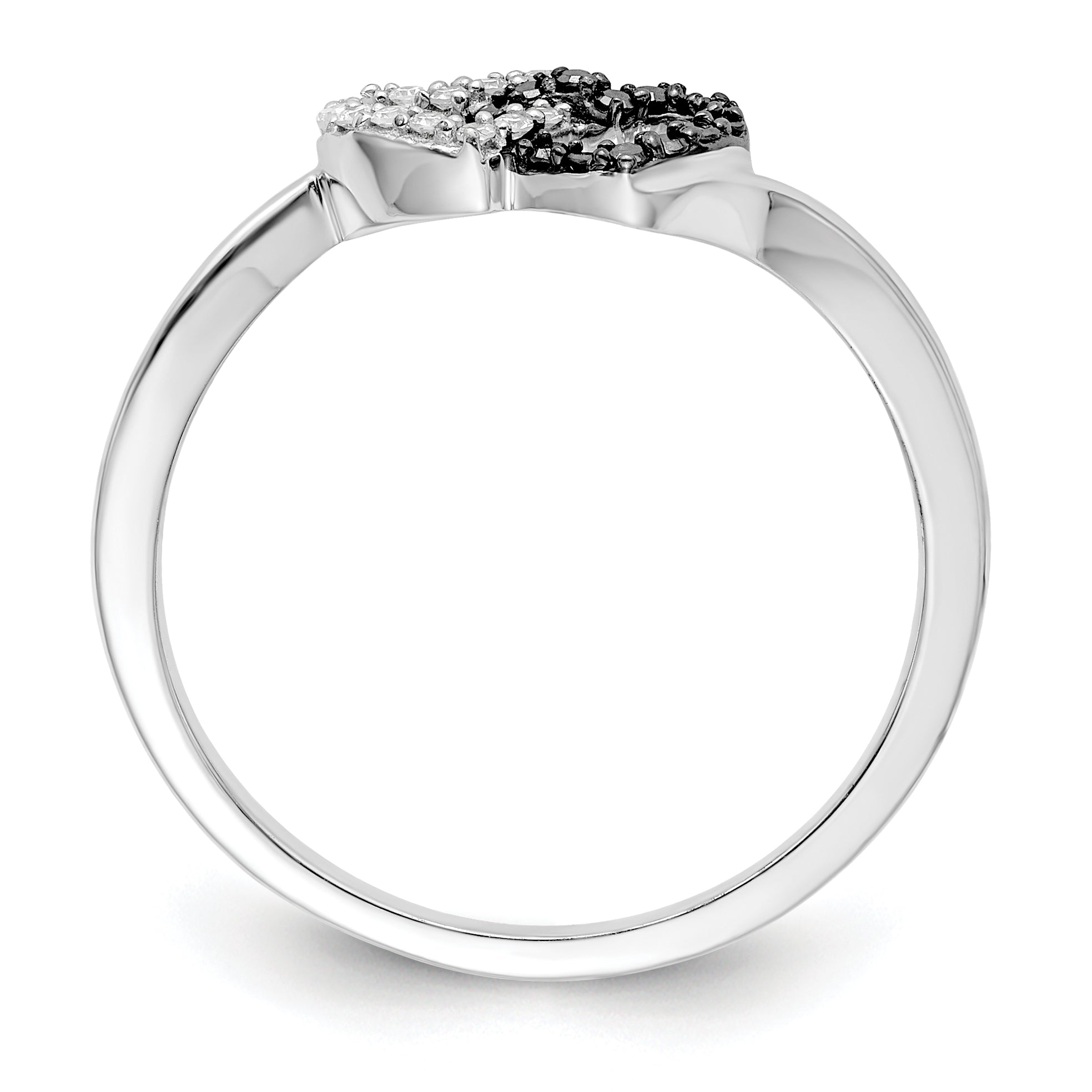 White Night Sterling Silver Rhodium-plated Black and White Diamond Double Heart Ring Secondary image