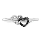White Night Sterling Silver Rhodium-plated Black and White Diamond Double Heart Ring