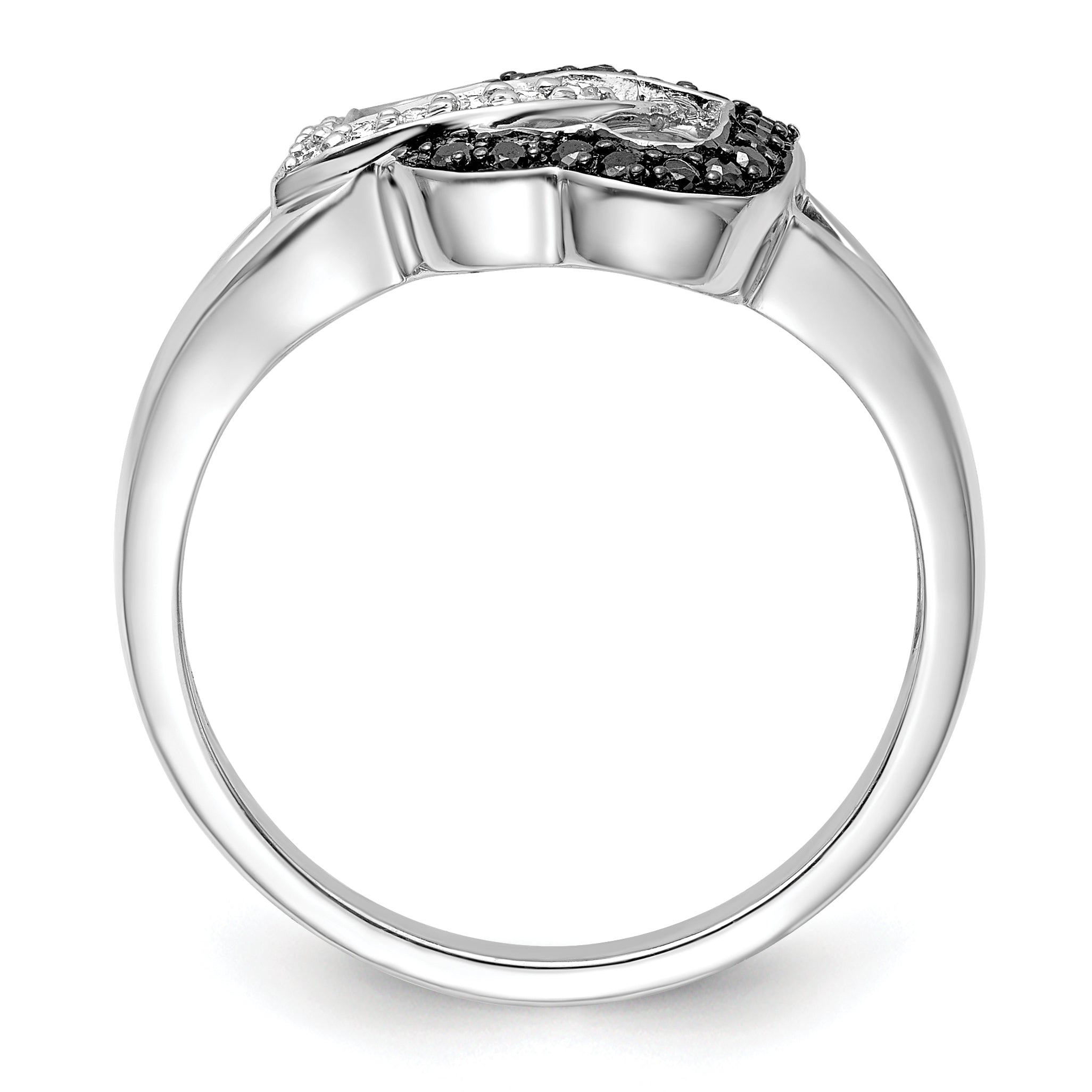 White Night Sterling Silver Rhodium-plated Black and White Diamond Hearts Ring Secondary image