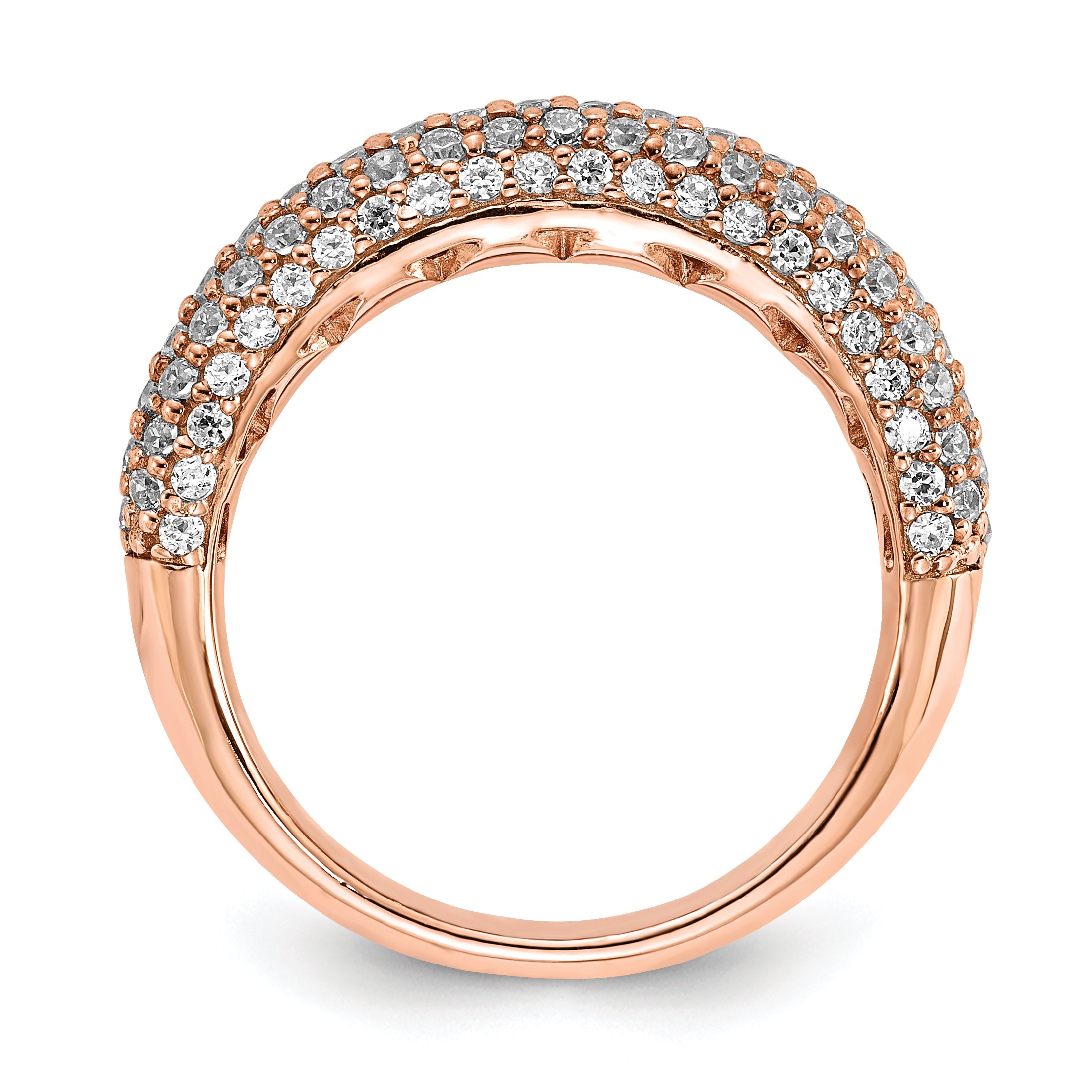 Sterling Silver Pav‚ Rose Gold-plated 113 Stone CZ Ring