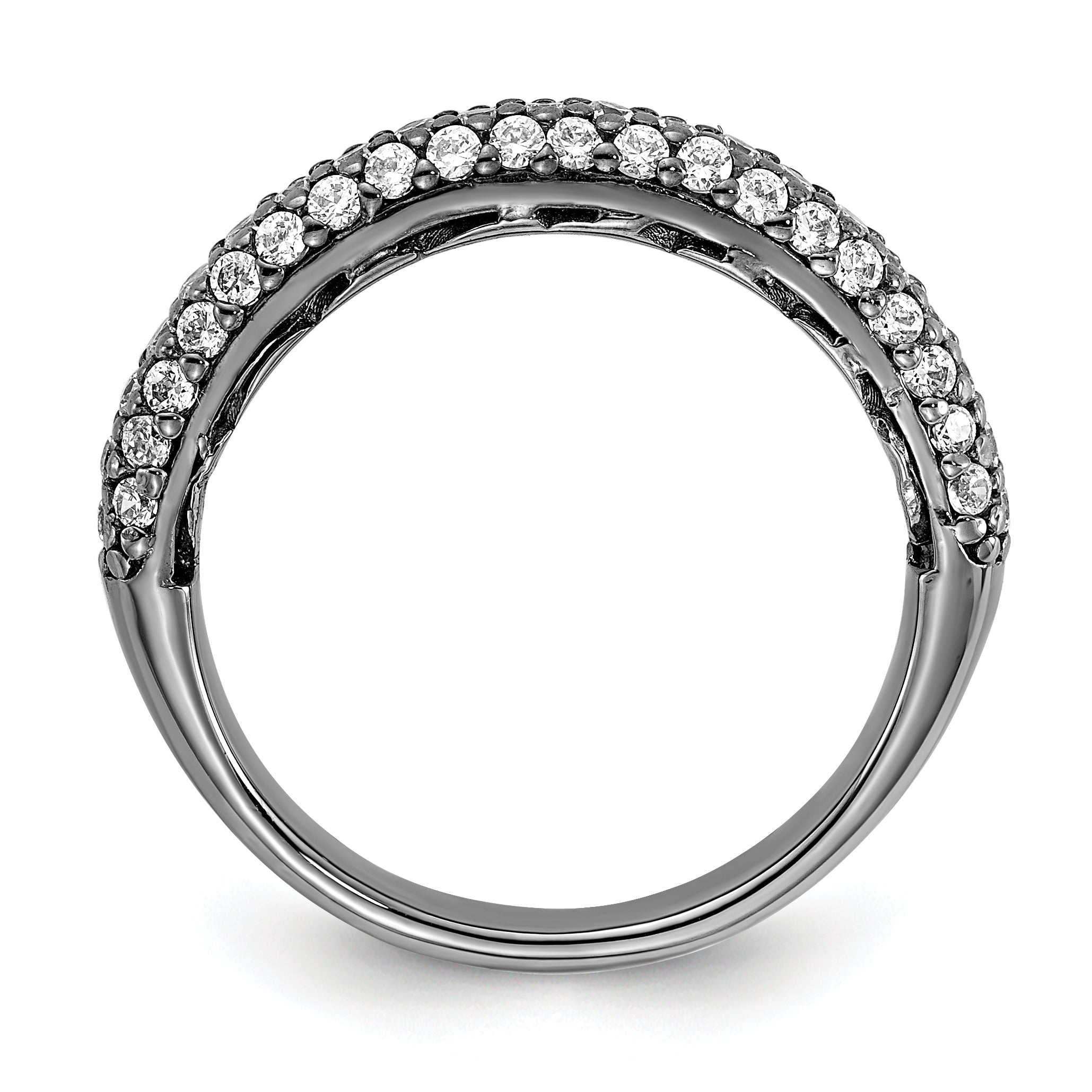 Sterling Silver PavÃƒÆ’Ã‚Â¢Ãƒâ€šÃ¢â€šÂ¬Ãƒâ€šÃ…Â¡ Ruthenium-plated 61 Stone CZ Ring Secondary image