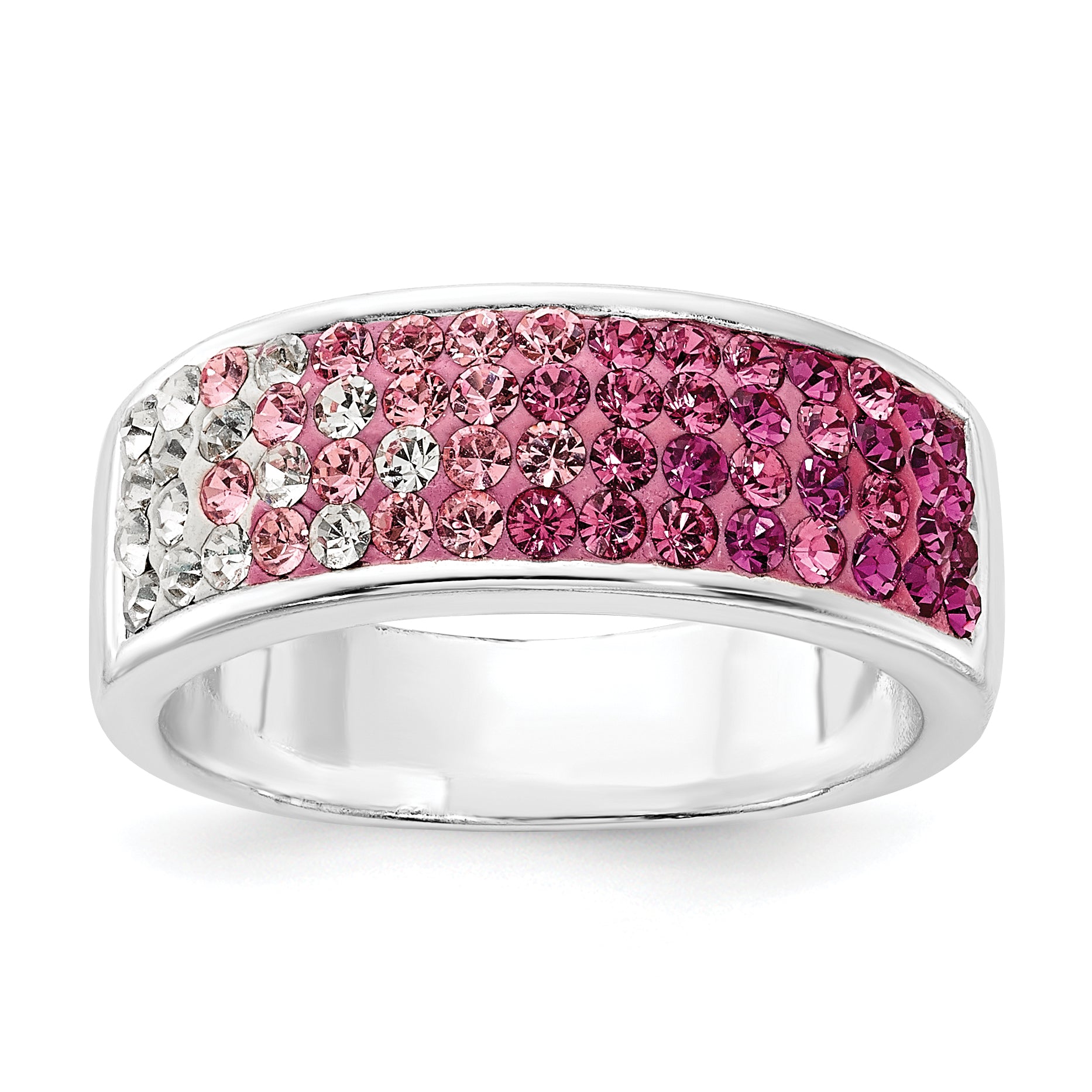 Sterling Silver Stellux Crystal Pink & White Ombre Band Ring Main image