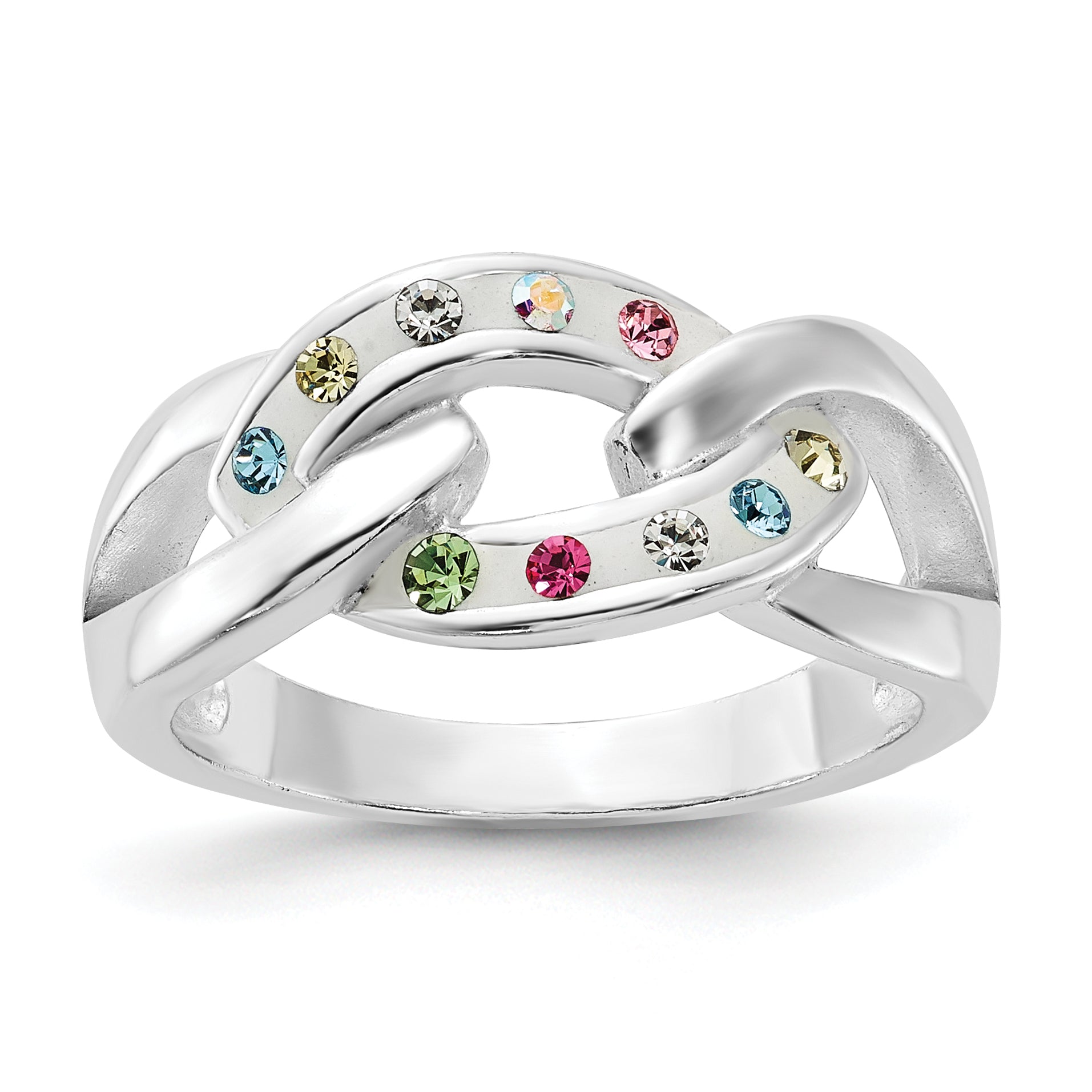 Sterling Silver Stellux Multi-Color Crystal Link Ring Main image